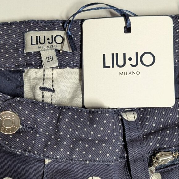 Liu Jo Pants Milano Cropped Polka Dot Whimsy Navy Blue/White Size 29 NWT - Picture 3 of 12